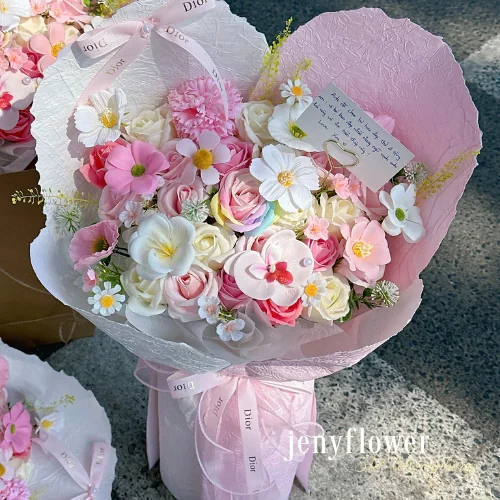  B&oacute; S&aacute;p Hồng Phối Giấy X&eacute; Trắng Hồng